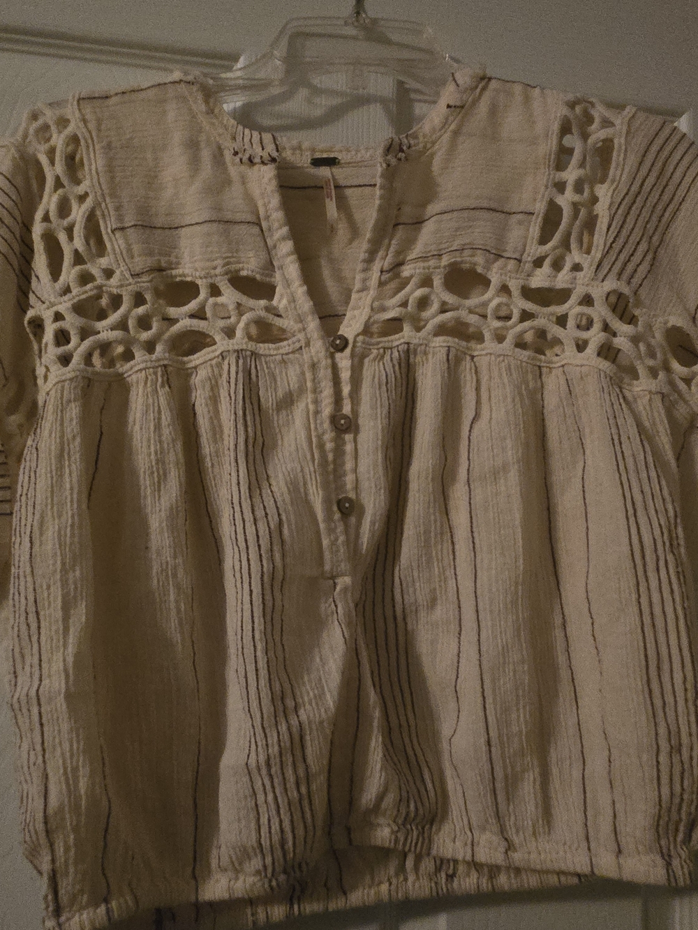 Free People Cream Crochet Yoke Button-Up Blouse